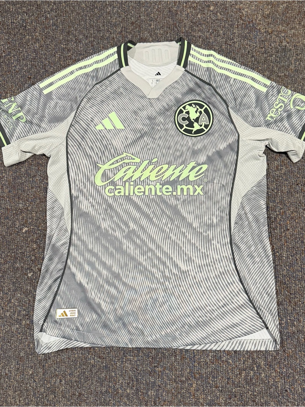 adidas Gray Jersey with Green Accents - Club América Crest Authentic Third Kit
